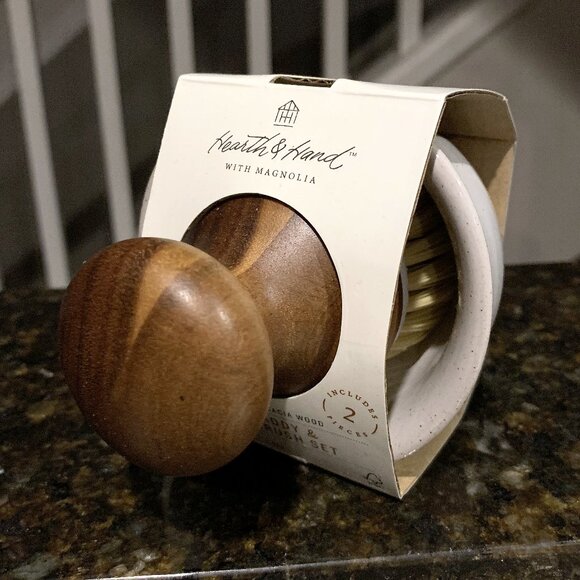 Hearth & Hand Magnolia Stoneware Sink Caddy and Wood Handle Nylon Scrub Brush - Picture 4 of 5